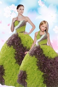 Smart Multi-color Lace Up Strapless Beading and Sequins 15th Birthday Dress Fabric With Rolling Flowers Sleeveless