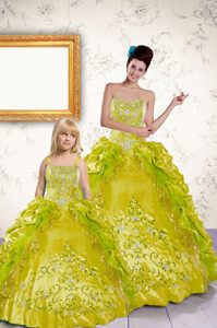 Yellow Ball Gowns Beading and Embroidery and Pick Ups Quince Ball Gowns Lace Up Taffeta Sleeveless Floor Length