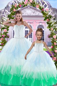 Customized Multi-color Ball Gowns Beading Sweet 16 Dress Lace Up Organza Sleeveless Floor Length