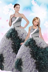 Fashionable Taffeta Sleeveless Floor Length Quinceanera Dress and Sequins and Pick Ups