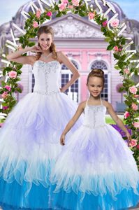 Hot Sale Multi-color Tulle Lace Up Vestidos de Quinceanera Sleeveless Floor Length Beading