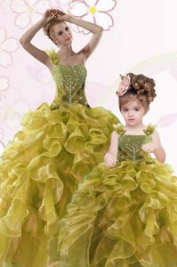 Deluxe Olive Green Sweetheart Neckline Beading and Ruffles Quinceanera Dress Sleeveless Lace Up