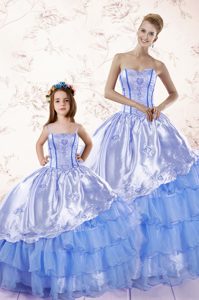 Baby Blue Organza Lace Up Sweetheart Sleeveless Floor Length 15 Quinceanera Dress Beading and Ruffled Layers