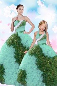 Attractive Turquoise 15 Quinceanera Dress Military Ball and Sweet 16 and Quinceanera and For with Beading and Sequins Sweetheart Sleeveless Lace Up