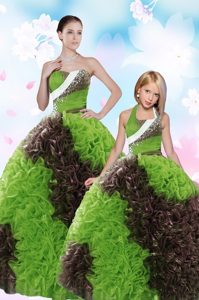 Fantastic Sequins Strapless Sleeveless Lace Up Quinceanera Gown Green Fabric With Rolling Flowers