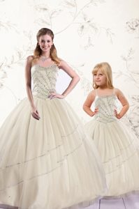 Sleeveless Beading and Pick Ups Lace Up Quinceanera Gowns