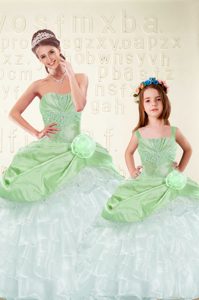Quinceanera Gown Military Ball and Sweet 16 and Quinceanera and For with Beading and Ruffled Layers and Hand Made Flower Sweetheart Sleeveless Lace Up