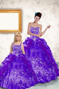 Purple Taffeta Side Zipper Quinceanera Gown Sleeveless Floor Length Beading and Embroidery and Pick Ups