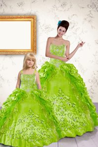 Luxury Yellow Green Taffeta Lace Up Halter Top Sleeveless Floor Length Sweet 16 Quinceanera Dress Beading and Embroidery and Pick Ups
