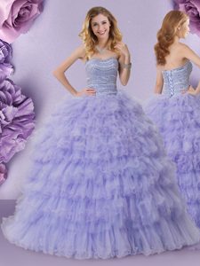 Organza Sleeveless Floor Length Quince Ball Gowns and Beading and Ruffles