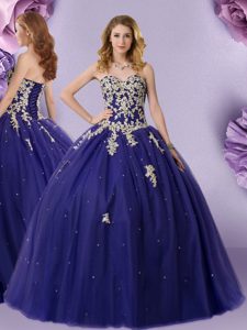 Glorious Navy Blue Sleeveless Tulle Lace Up Quinceanera Dresses for Military Ball and Sweet 16 and Quinceanera