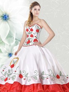 Fashion Ruffled White and Red Sleeveless Organza and Taffeta Lace Up Quinceanera Dresses for Military Ball and Sweet 16 and Quinceanera