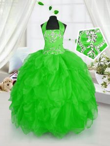 Superior Halter Top Lace Up Appliques and Ruffles Little Girls Pageant Dress Sleeveless