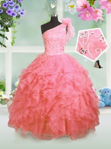 Custom Designed One Shoulder Sleeveless Beading and Ruffles Lace Up Pageant Gowns For Girls