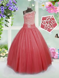 Floor Length Watermelon Red Pageant Dress for Womens Asymmetric Sleeveless Side Zipper