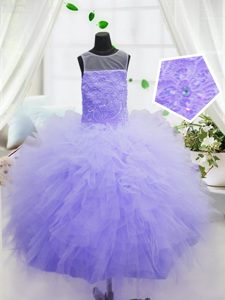 Scoop Sleeveless Beading and Ruffles Zipper Little Girls Pageant Dress