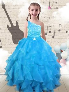 Lavender One Shoulder Lace Up Beading and Ruffled Layers and Pick Ups High School Pageant Dress Sleeveless