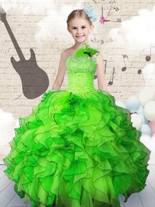 Strapless Sleeveless Little Girls Pageant Gowns Floor Length Beading and Ruffles Organza