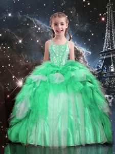 Sleeveless Beading and Ruffles Lace Up Pageant Dress for Girls