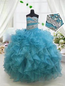 Best Ruffled Orange Sleeveless Organza Lace Up Kids Formal Wear for Party and Wedding Party