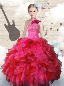 Sleeveless Zipper Floor Length Beading and Ruffled Layers Little Girls Pageant Gowns