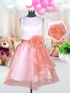 Super Knee Length Baby Pink Pageant Dress for Teens Scoop Sleeveless Zipper