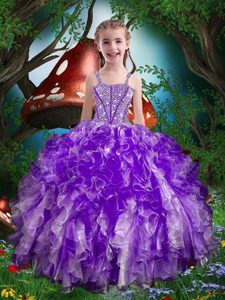 Eye-catching Floor Length Ball Gowns Sleeveless Eggplant Purple Little Girl Pageant Gowns Lace Up