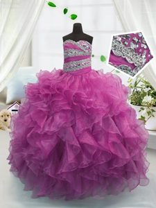 Purple Sleeveless Organza Lace Up Pageant Gowns for Party and Wedding Party