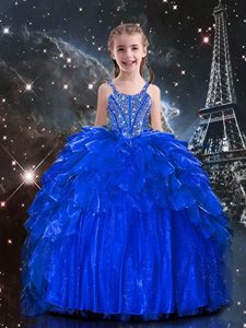 Stylish Organza Sleeveless Floor Length Glitz Pageant Dress and Beading and Ruffles