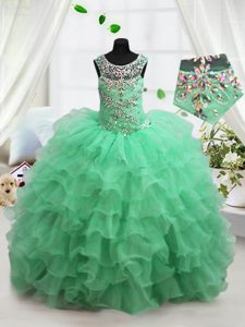 Turquoise Lace Up Scoop Beading and Ruffled Layers Glitz Pageant Dress Organza Sleeveless
