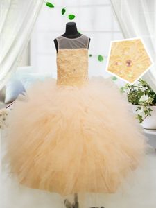 Ball Gowns Little Girl Pageant Gowns Orange Scoop Tulle Sleeveless Floor Length Zipper