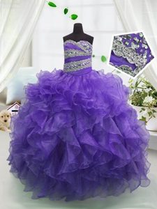 Fashionable Ball Gowns Pageant Dresses Eggplant Purple Sweetheart Organza Sleeveless Floor Length Lace Up