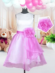 Excellent Rose Pink Zipper Scoop Sashes|ribbons and Hand Made Flower Little Girls Pageant Gowns Organza Sleeveless