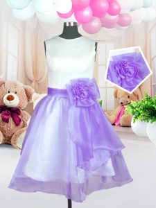 Scoop Lilac Zipper Pageant Dress for Teens Hand Made Flower Sleeveless Knee Length