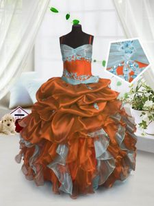Sleeveless Lace Up Floor Length Beading and Ruffles and Pick Ups Pageant Dress for Womens