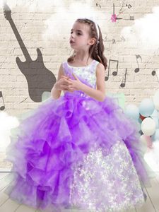 Wonderful Eggplant Purple Pageant Dress Wholesale Party and Wedding Party and For with Beading and Ruffled Layers Scoop Sleeveless Lace Up