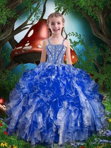 Sleeveless Lace Up Floor Length Beading and Ruffles Little Girls Pageant Dress