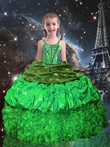 Inexpensive One Shoulder Sleeveless Lace Up Floor Length Beading and Ruffled Layers and Pick Ups Kids Pageant Dress
