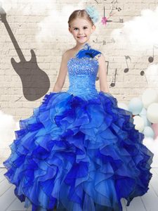 Organza Sleeveless Floor Length Child Pageant Dress and Beading and Ruffles