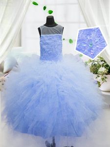 Scoop Baby Blue Sleeveless Organza Zipper Pageant Dress Womens for Party and Wedding Party