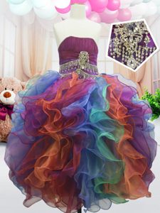 Gorgeous Floor Length Multi-color Pageant Dress for Teens Organza Sleeveless Beading and Ruffles