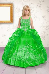 Most Popular Sleeveless Beading and Appliques and Pick Ups Floor Length Pageant Gowns For Girls
