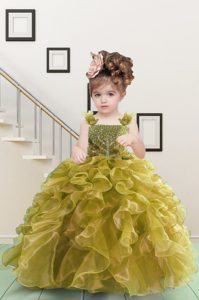 Stylish Floor Length Lace Up High School Pageant Dress Yellow Green and In for Military Ball and Sweet 16 and Quinceanera with Beading and Ruffles