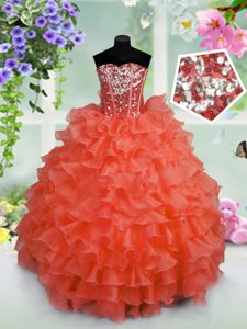 Amazing Sweetheart Sleeveless Organza Little Girl Pageant Dress Ruffled Layers and Sequins Lace Up