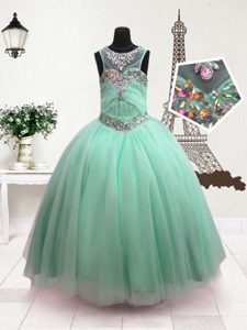 Perfect Ball Gowns Pageant Dress Toddler Turquoise Scoop Organza Sleeveless Floor Length Zipper