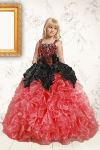 Fashion Black and Orange Sleeveless Beading and Ruffles Floor Length Child Pageant Dress
