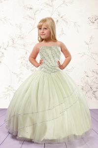 Customized Apple Green Pageant Gowns For Girls Party and Wedding Party and For with Beading Strapless Sleeveless Lace Up
