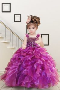 Best Mermaid Fuchsia Lace Up Little Girl Pageant Dress Beading and Ruffles Sleeveless Floor Length