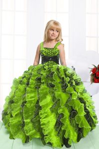 Trendy Floor Length Yellow Green Little Girls Pageant Dress Wholesale Straps Sleeveless Lace Up