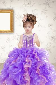 Beading and Ruffles and Sequins Pageant Gowns For Girls Multi-color Lace Up Sleeveless Floor Length